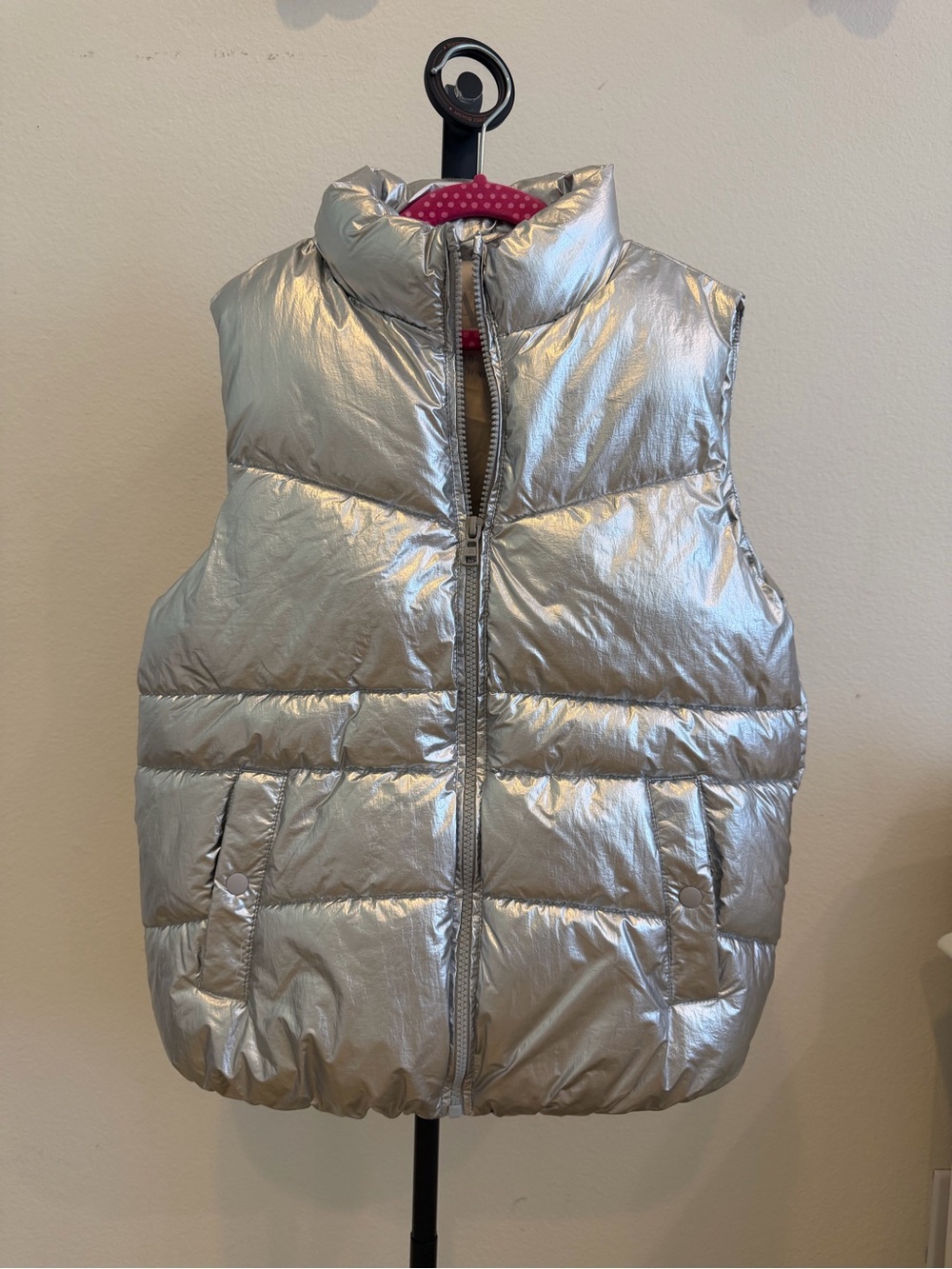 NEW Zara Silver Metallic Puffer Vest for Kids 9-10 Years